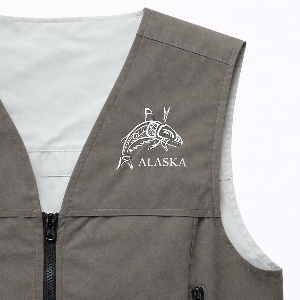 Men's Outdoor Vest - reversible - cream & kaki - Picture 12 of 13